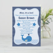 Invitation Baby shower nautique de la baleine mign (Debout devant)
