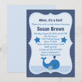Invitation Baby shower nautique de la baleine mign (Devant / Derrière)