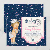 Invitation Baby shower nautique de la fille bleue de la Marin (Devant / Derrière)