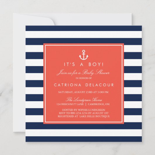 Invitation Baby shower nautique de la Marine et du (Devant)