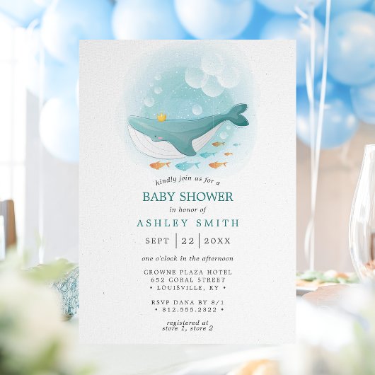 Invitation Baby shower Nautique de l'aquarelle baleine Prince