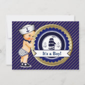Invitation Baby shower nautique de marine et d'or (Devant)