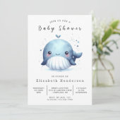 Invitation Baby shower nautique en ligne baleines (Debout devant)