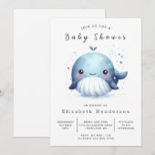 Invitation Baby shower nautique en ligne baleines (Devant / Derrière)