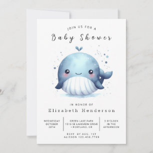 Invitation Baby shower nautique en ligne baleines