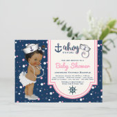 Invitation Baby shower nautique féminin afro-américain (Debout devant)