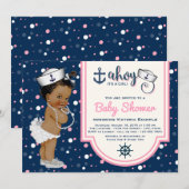 Invitation Baby shower nautique féminin afro-américain (Devant / Derrière)