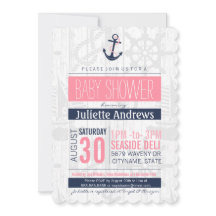 Invitation Baby shower nautique, Fille rose bleu