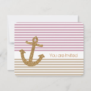 Invitation Baby shower nautique Gold et Pink Stripes