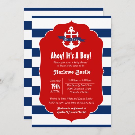 Invitation Baby shower nautique Invitation, Ahoy c'est un gar (Devant / Derrière)