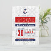 Invitation Baby shower nautique Invitation, Boy Blue Red Ahoy (Debout devant)