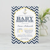 Invitation Baby shower nautique, jaune Chevron (Debout devant)