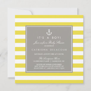 Invitation Baby shower nautique jaune et gris