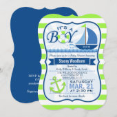 Invitation Baby shower nautique; Lime vert et bleu (Devant / Derrière)