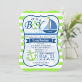 Invitation Baby shower nautique; Lime vert et bleu (Debout devant)