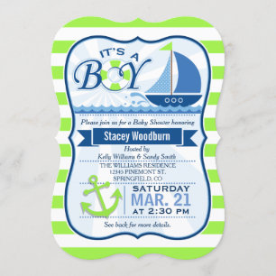 Invitation Baby shower nautique; Lime vert et bleu