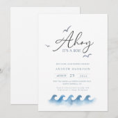 Invitation Baby shower nautique minimal Ahoy Boy's (Devant / Derrière)