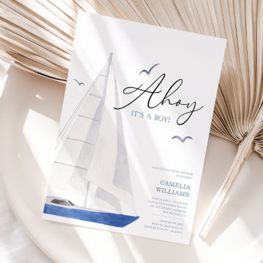 Invitation Baby shower nautique minimal Ahoy Boy's