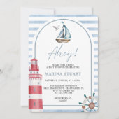 Invitation Baby shower nautique moderne Blue Ahoy (Devant)