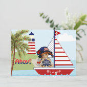 Invitation Baby shower nautique pour fille (Debout devant)