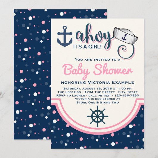 Invitation Baby shower nautique pour filles (Devant / Derrière)