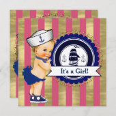Invitation Baby shower nautique pour filles (Devant / Derrière)
