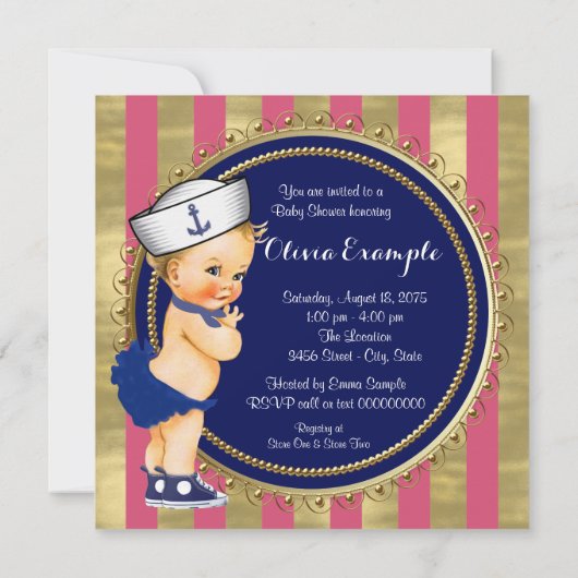 Invitation Baby shower nautique pour filles (Dos)