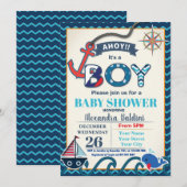 Invitation Baby shower nautique pour un garçon (Devant / Derrière)