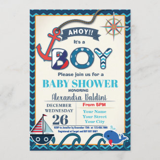 Invitation Baby shower nautique pour un garçon