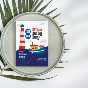 Invitation Baby shower nautique rétro