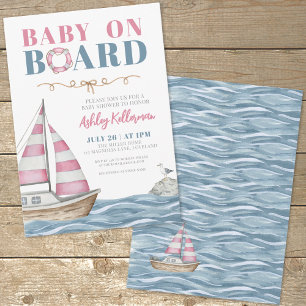 Invitation Baby shower nautique rose