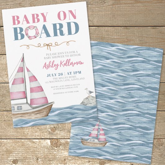 Invitation Baby shower nautique rose