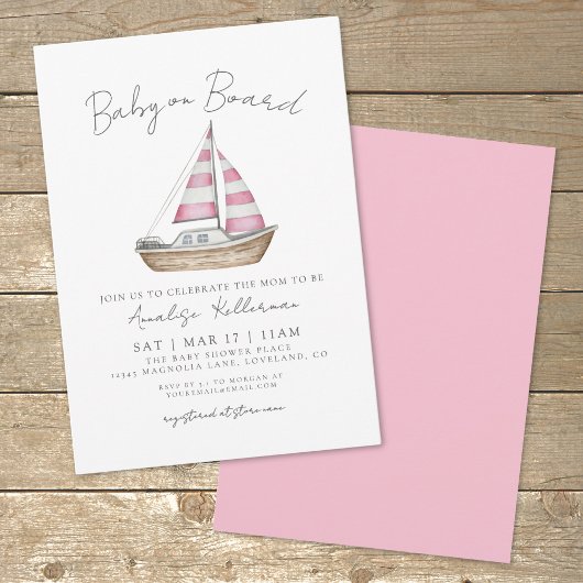Invitation Baby shower nautique rose
