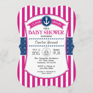 Invitation Baby shower nautique rose chaud