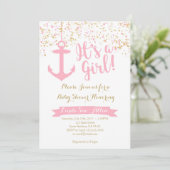Invitation Baby shower nautique - rose et or (Debout devant)