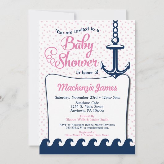 Invitation Baby shower Nautique Rose Retro Girl (Devant)