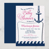 Invitation Baby shower Nautique Rose Retro Girl (Devant / Derrière)