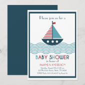 Invitation Baby shower nautique rouge et bleu (Devant / Derrière)