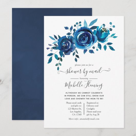 Invitation Baby Shower Navy et Blanc par la Poste (Devant / Derrière)