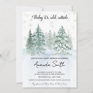 Invitation Baby shower neige hivernal minimaliste