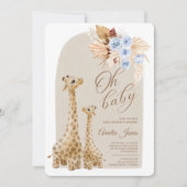 Invitation Baby shower Neutral Blue Pampas Grass Giraffe (Devant)