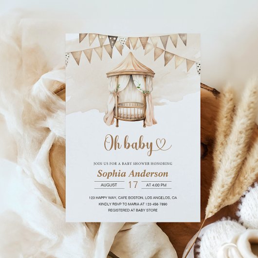 Invitation Baby shower Neutral Boho - Oh Baby thème