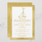 Invitation Baby shower Neutral Gold Nautical (Devant / Derrière)