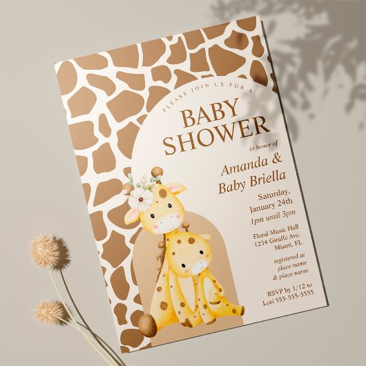 Invitation Baby shower Neutral Mama et Baby Giraffe