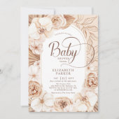Invitation Baby shower Neutral Mocha Gold Floral (Devant)