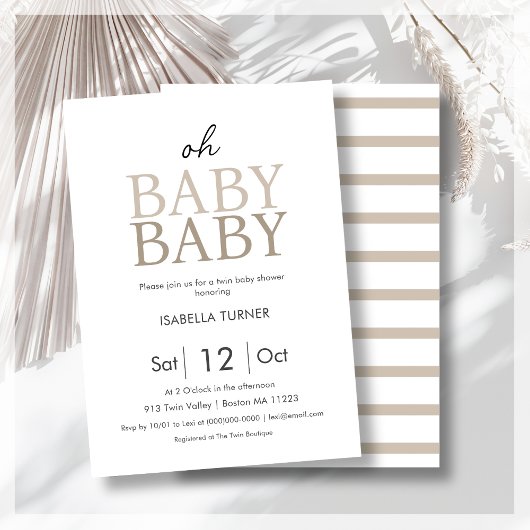 Invitation Baby shower Neutral Unisex Twins