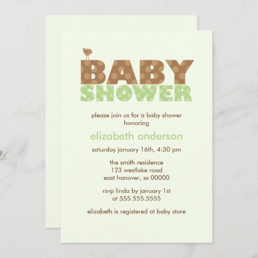 Invitation Baby shower neutre à points verts (Devant / Derrière)