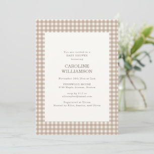 Invitation Baby Shower Neutre Beige Gingham Carreaux Plaid Au
