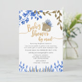 Invitation Baby shower Neutre Botanique Bleu Or par la poste (Debout devant)