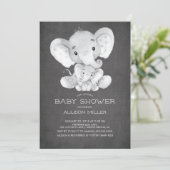 Invitation Baby shower neutre Chalkboard Elephant (Debout devant)